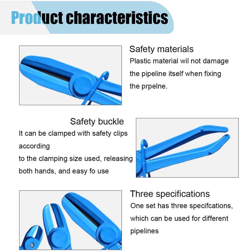 BDZMC 6PCS Hose Clamp Pliers, 3 Size Line Clamp Pliers Set, Plastic Hose Pinch Off Pliers, Hose Clamping Tools for Radiator Hoses, Flexible Hoses Gas Lines Fuel Hoses Coolant Hoses Brake Hoses (Blue) - Image 3